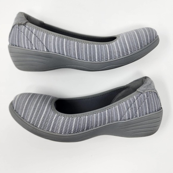 Skechers Stretch Fit Memory Foam Grey Striped Wedge Comfort Shoes EUC 9.5 48881 - Picture 7 of 10